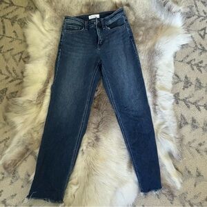 Blue Ankle Cropped Jeans with Raw Hem